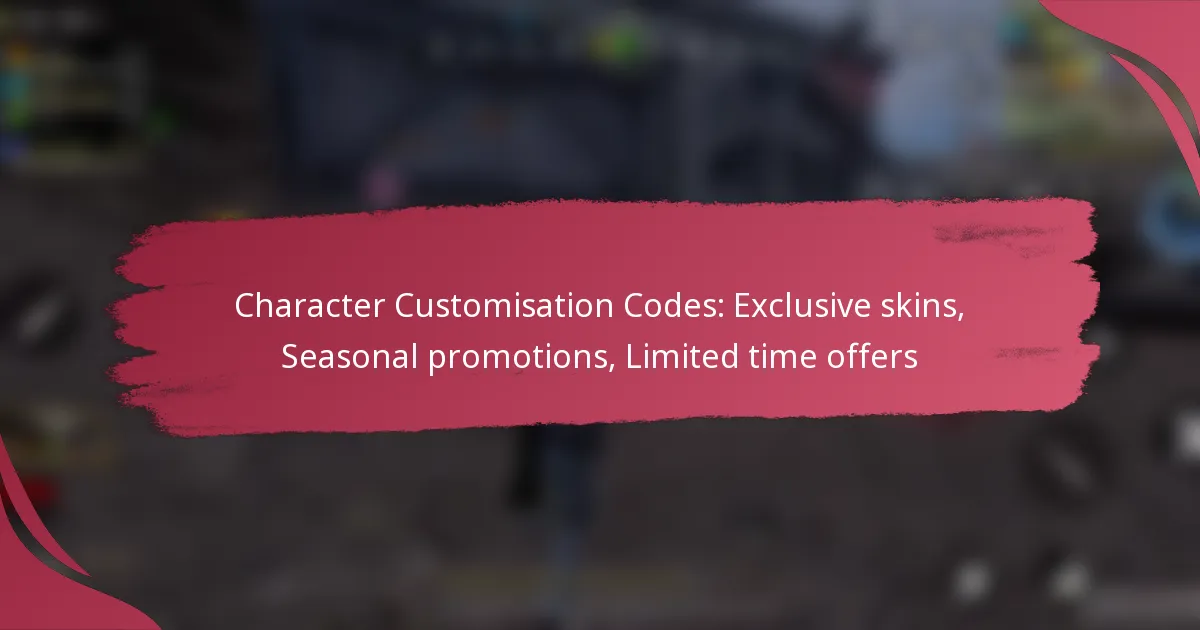 Character Customisation Codes: Exclusive skins, Seasonal promotions, Limited time offers